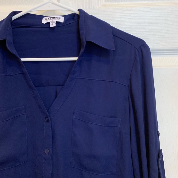 Express Portofino Navy Crepe Work Shirt S - Picture 2 of 4